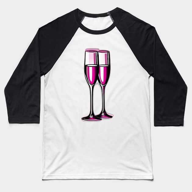 Toast to Elegance: Pink Champagne Glasses Illustration No. 971 Baseball T-Shirt by cornelliusy